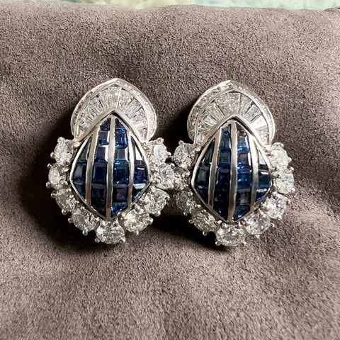 Estate Sapphire & Diamond Clip & Post Earrings sold by Doyle and Doyle an antique and vintage jewelry boutique