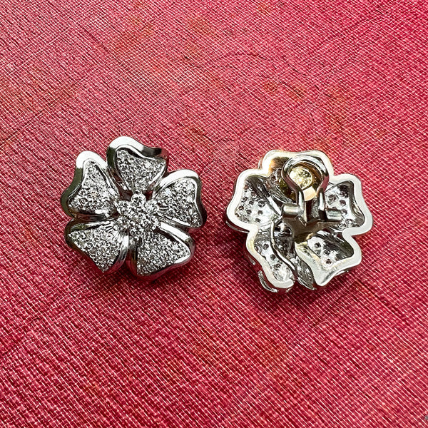 Vintage Pave Set Flower Diamond Earrings sold by Doyle and Doyle an antique and vintage jewelry boutique