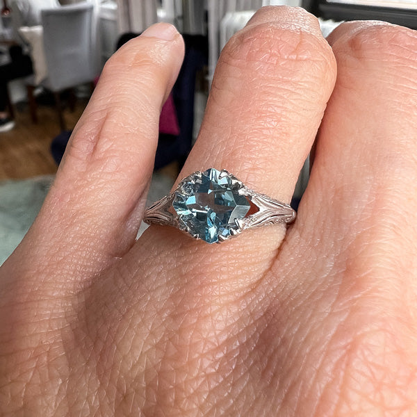 Edwardian Aquamarine Engagement Diamond Ring - Main Image