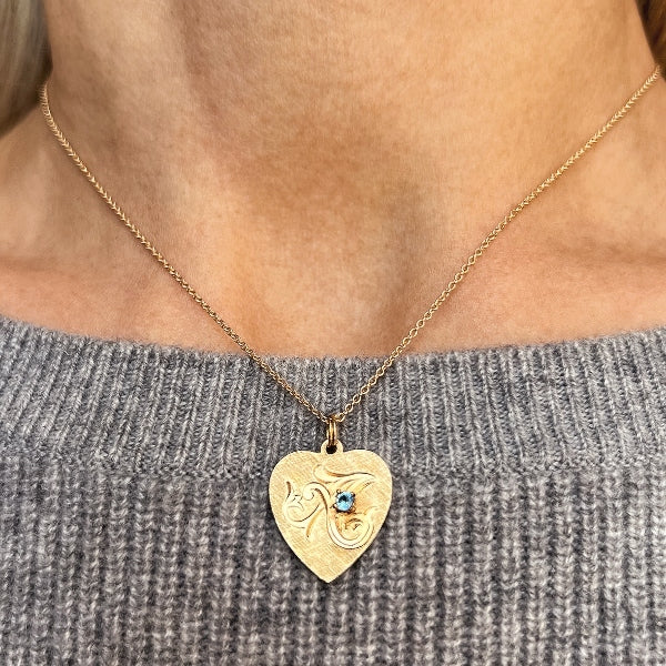 Vintage Aquamarine Gold Heart Charm, from Doyle & Doyle antique and vintage jewelry boutique