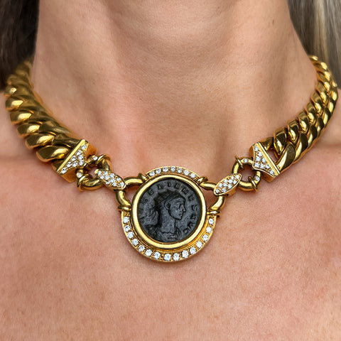 Vintage Coin & Diamond Necklace sold by Doyle and Doyle an antique and vintage jewelry boutique