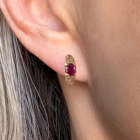 Vintage Garnet & Diamond Earrings sold by Doyle and Doyle an antique and vintage jewelry boutique