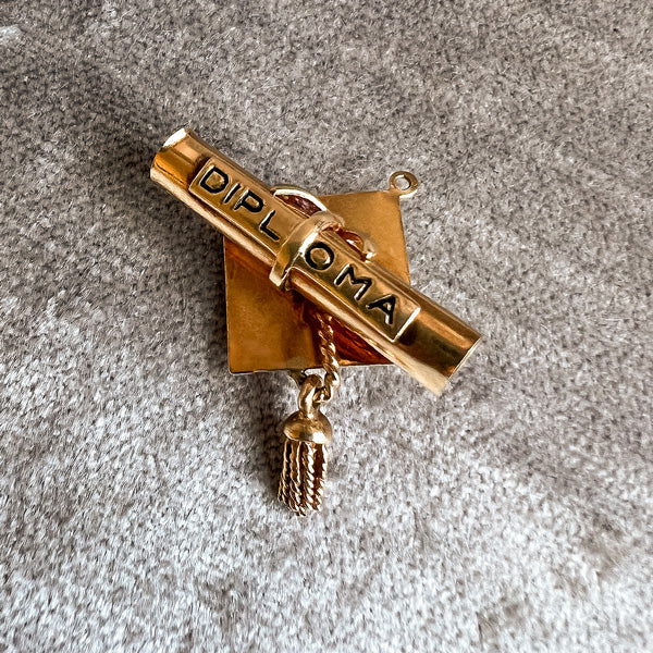 Vintage Diploma & Cap Charm sold by Doyle and Doyle an antique and vintage jewelry boutique