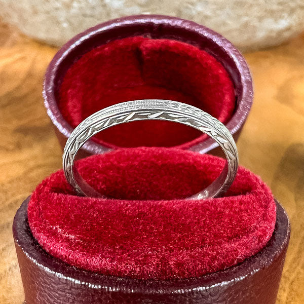 Vintage Patterned Platinum Wedding Band sold by Doyle and Doyle an antique and vintage jewelry boutique