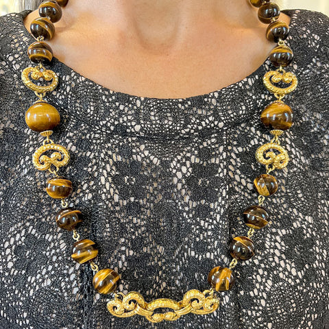 Vintage Tiger's Eye Bead Necklace sold by Doyle and Doyle an antique and vintage jewelry boutique