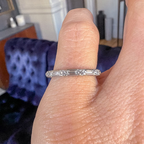 Vintage Baguette Round Diamond Wedding Band Ring, Size