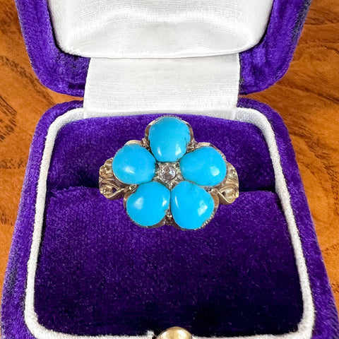 Victorian Rose cut & Turquoise Ring sold by Doyle and Doyle an antique and vintage jewelry boutique