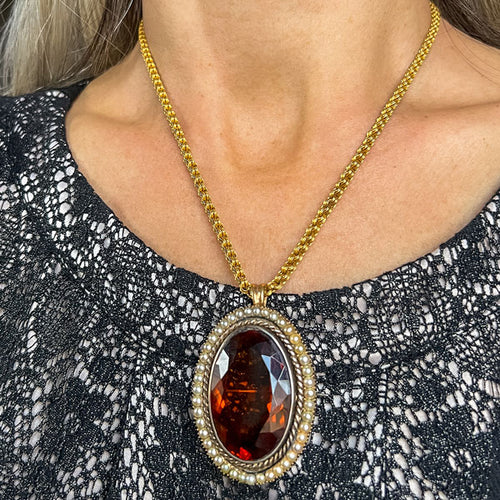 Victorian Citrine Pendant sold by Doyle and Doyle an antique and vintage jewelry boutique