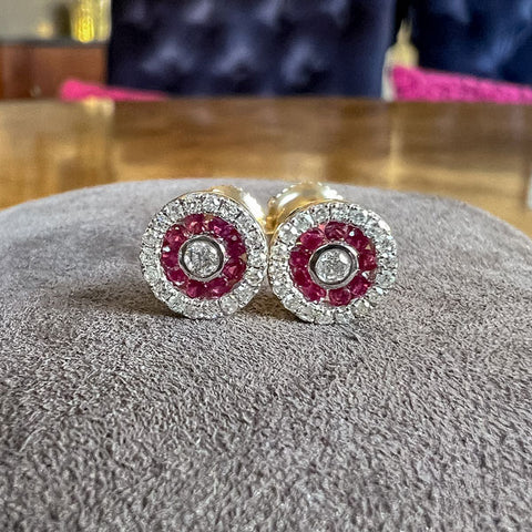 Diamond & Ruby Target Earrings sold by Doyle and Doyle an antique and vintage jewelry boutique