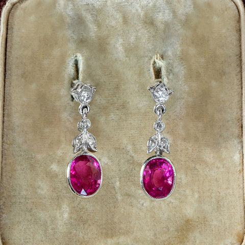 Pink Sapphire & Diamond Drop Earrings sold by Doyle and Doyle an antique and vintage jewelry boutique
