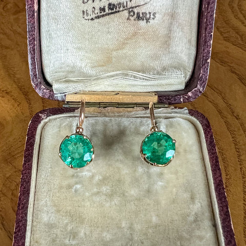 Antique Emerald Dormeuse Earrings sold by Doyle and Doyle an antique and vintage jewelry boutique