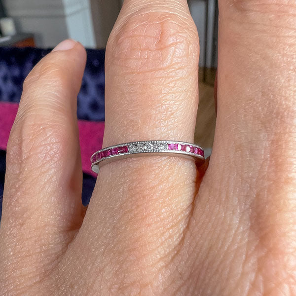 Half Eternity Vintage Ruby Band Ring Vintage Ruby Diamond Eternity