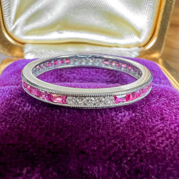 Vintage Ruby Diamond Eternity Band Ring, Size 1/2
