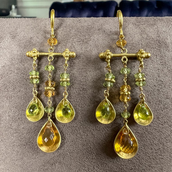Vintage Peridot Citrine Drop Earrings