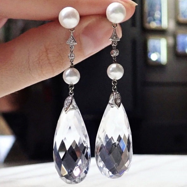 Pearl and Rock Crystal Teardrop Earrings