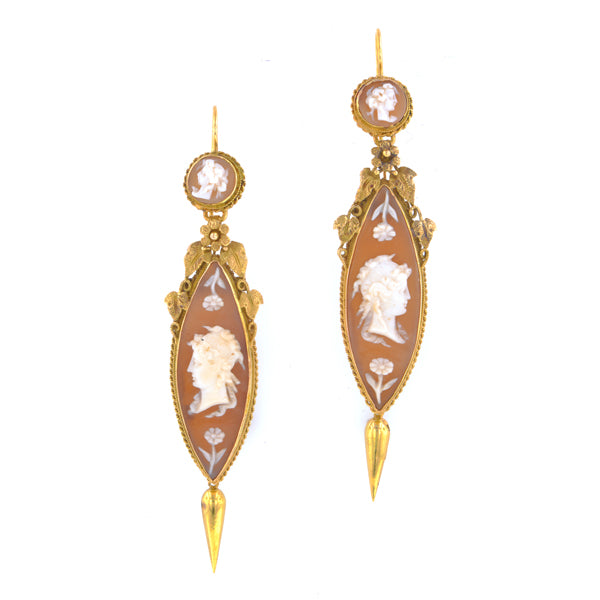 Georgian Shell Cameo Drop Earrings - Main Image