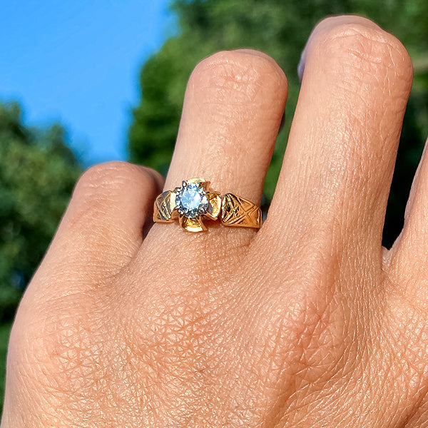 Victorian ring: a Yellow Gold Transition Round Brilliant Cut Diamond Engagement Ring sold by Doyle & Doyle vintage and antique jewelry boutique.