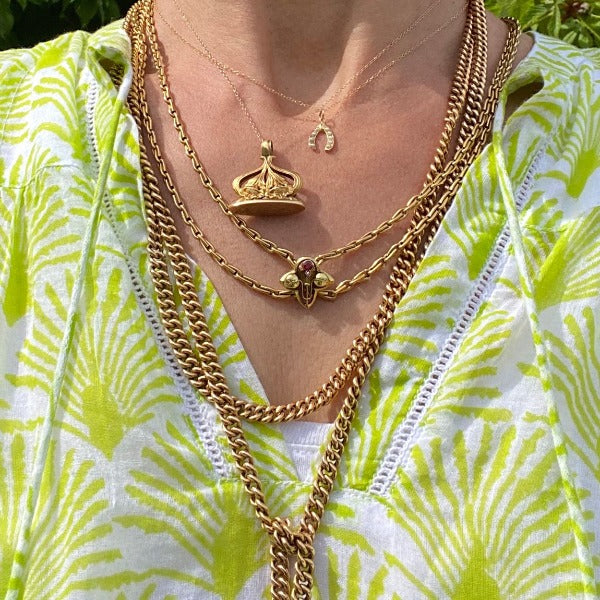 Seed Pearl Wishbone Pendant 18k gold