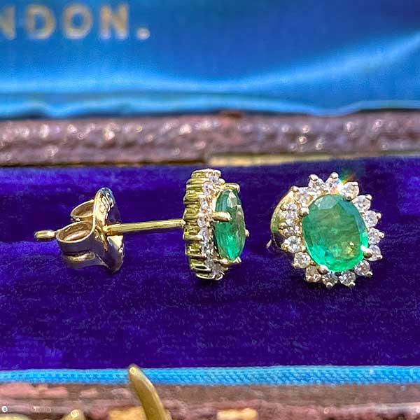 Emerald & Diamond Frame Earrings sold by Doyle and Doyle an antique and vintage jewelry boutique
