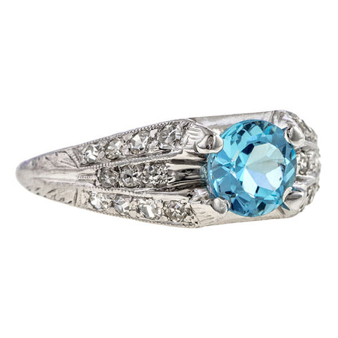 Vintage Aquamarine & Diamond Ring