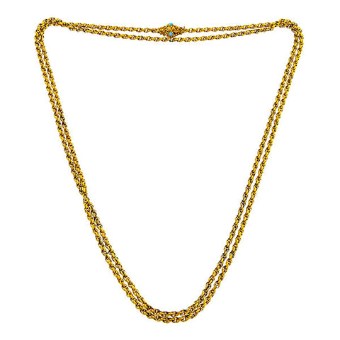 Georgian necklaces: a Yellow Gold Textured Link Rope Chain sold by Doyle & Doyle vintage and antique jewelry boutique.