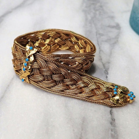 Victorian Turquoise Braided Bracelet sold by Doyle and Doyle an antique and vintage jewelry boutique.