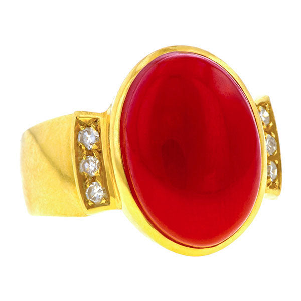 Vintage Coral & Diamond Ring sold by Doyle and Doyle an antique and vintage jewelry boutique