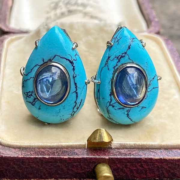 Vintage Sapphire Turquoise Earrings - Main Image