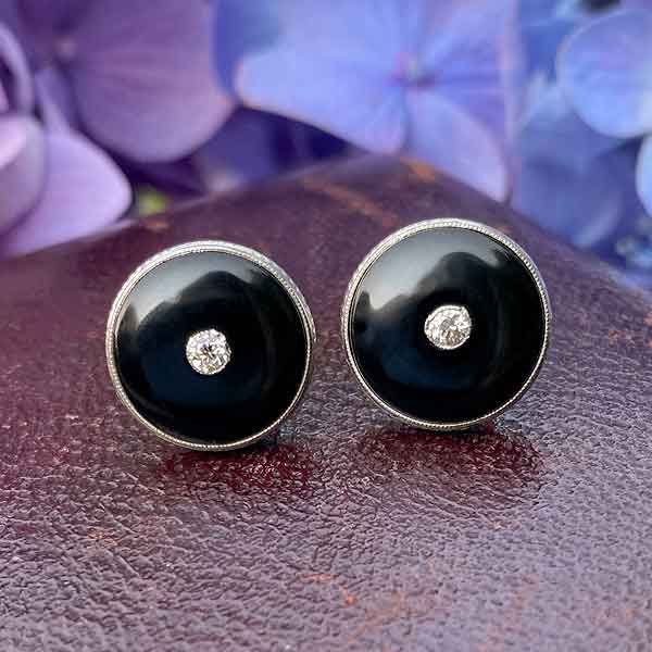 Art Deco Diamond & Onyx Earrings sold by Doyle and Doyle an antique and vintage jewelry boutique