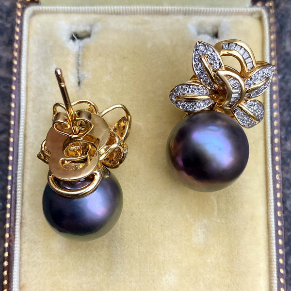 Vintage Black Pearl Diamond Earrings