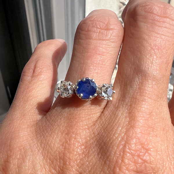 Vintage Sapphire Diamond Three Stone Ring