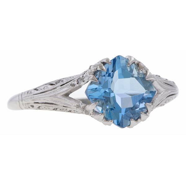 Edwardian Aquamarine Engagement Diamond Ring sold by Doyle and Doyle an antique and vintage jewelry boutique
