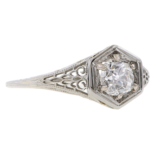 Vintage Filigree Engagement Ring, Old Mine 0.70ct. sold by Doyle and Doyle an antique and vintage jewelry boutique