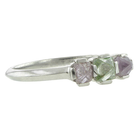 Gemstone ring: a Platinum Fancy Colored Octahedron Diamond Engagement Ring sold by Doyle & Doyle vintage and antique jewelry boutique.