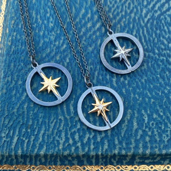 Compass Rose Pendant silver with gold star from Heirloom by Doyle & Doyle 101321N