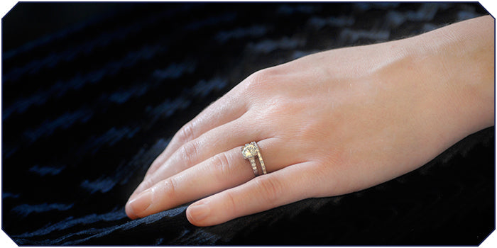engagement ring and a wedding band