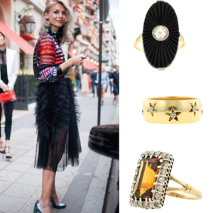 Fashion week street style with vintage statement rings from Doyle & Doyle