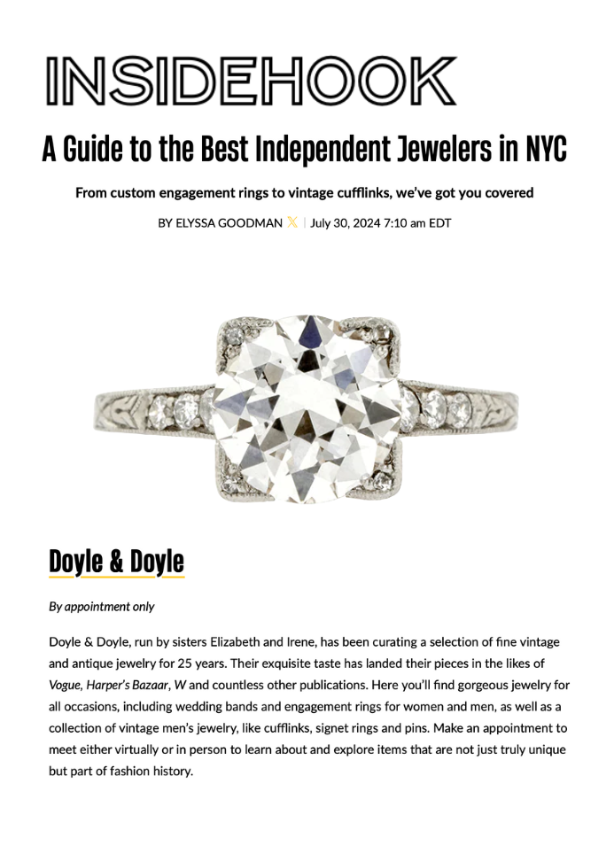 This image shows a vintage engagement ring which illustrates an article about the best independent jewelers in NYC