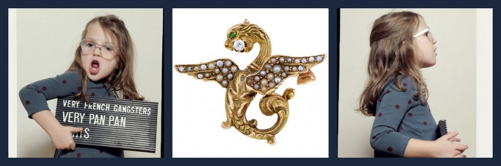 Collage of a little girl and a griffin pin