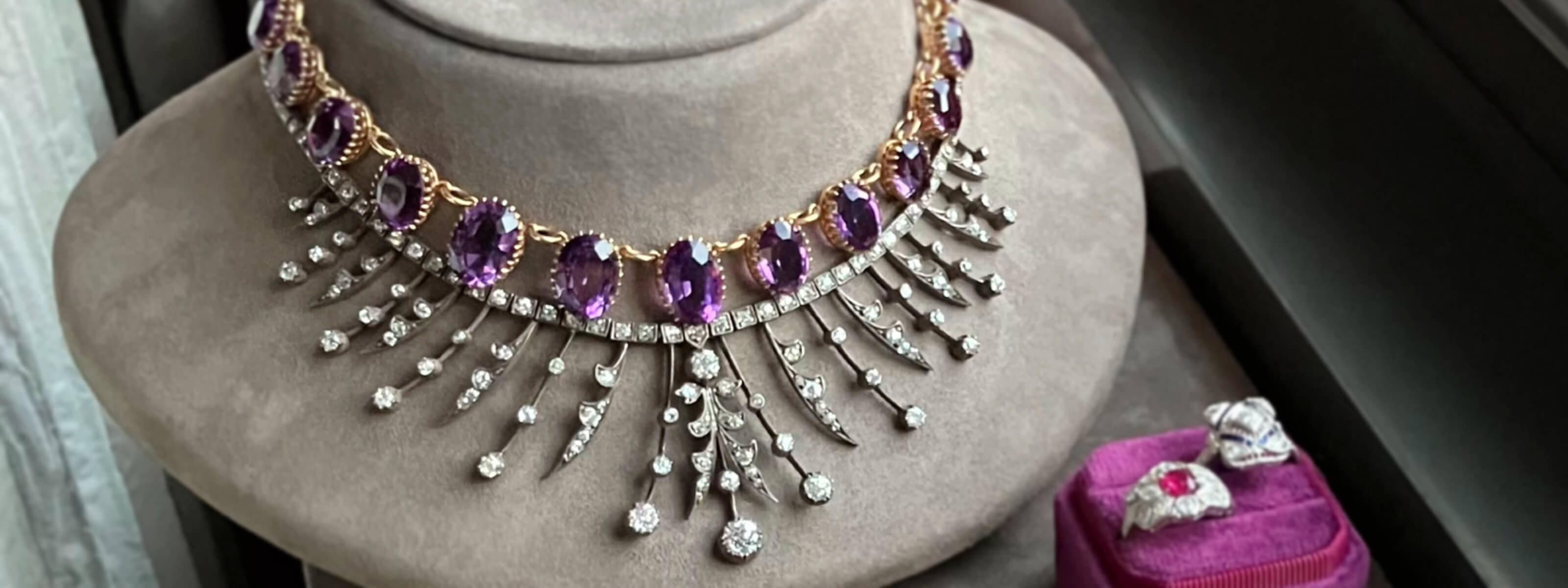 Amethyst Necklace on Display neck