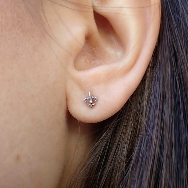 Fleur de Lis White Gold Stud Earrings, Heirloom by Doyle & Doyle collection
