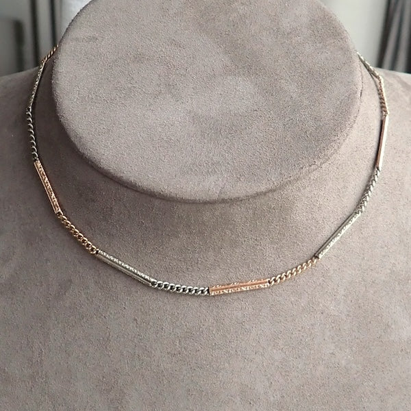 Art Deco Two Toned Engraved Bar Link Chain, from Doyle & Doyle antique and vintage jewelry boutique
