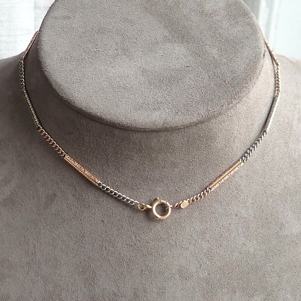 Art Deco Two Toned Engraved Bar Link Chain, from Doyle & Doyle antique and vintage jewelry boutique