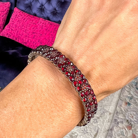 Victorian Bohemian Garnet Bangle Bracelet sold by Doyle and Doyle an antique and vintage jewelry boutique