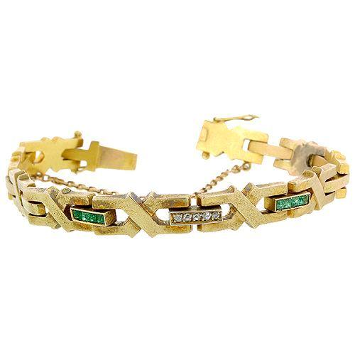 Antique Edwardian Emerald & Rose Cut Diamond Bracelet sold by Doyle and Doyle an antique and vintage jewelry boutique