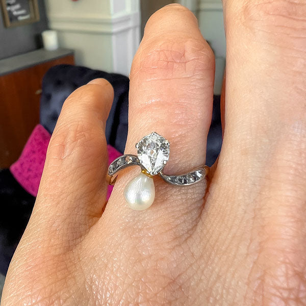 Pearl & Antique Pear Shaped Crossover Ring sold by Doyle and Doyle an antique and vintage jewelry boutique