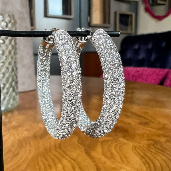 Pavé Diamond Hoop Earrings, from Doyle & Doyle antique and vintage jewelry boutique