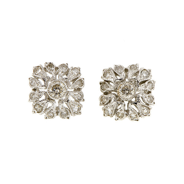 Square Filigree Diamond Stud Earrings sold by Doyle and Doyle an antique and vintage jewelry boutique