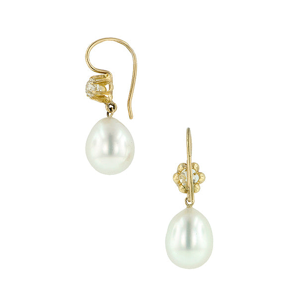 Vintage Diamond & Pearl* Drop Earrings sold by Doyle and Doyle an antique and vintage jewelry boutique
