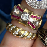 Vintage Retro diamond ring and vintage striped diamond band, from Doyle & Doyle vintage and antique jewelry boutique